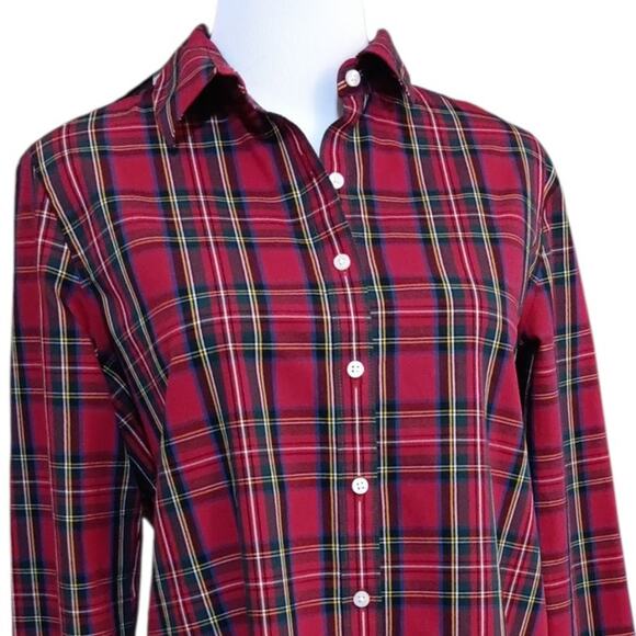 LANDS' END 6 No Iron‎ Top Shirt Blouse Red Plaid Holiday Career Classic Cotton - Picture 3 of 8